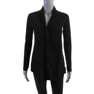 Vince Womens Cotton Open Front Collared Long Sleeved Cardigan Black Size S